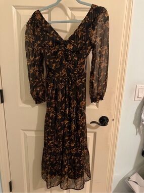 Sincerely Jules Black Midi Dress with Brown Floral Print